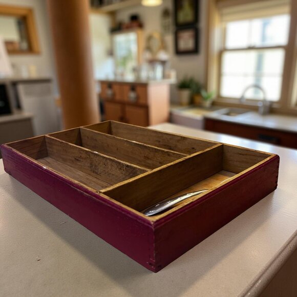 Rustic Flatware Tray, Old Wood Drawer Insert 13.5 in – Primitive Kitchen Organiz - Picture 8 of 10